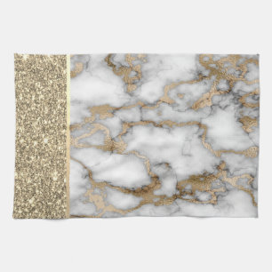 Eleganter Stilvoller Gold Glitter Glänzender Weiße Geschirrtuch