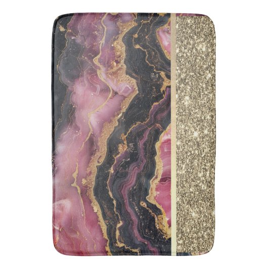 Eleganter, stilvoller Gold Glitzer Black Burgundy Badematte (Vorderseite Vertikal)