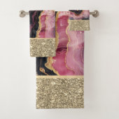 Eleganter, stilvoller Gold Glitzer Black Burgundy Badhandtuch Set (Insitu)