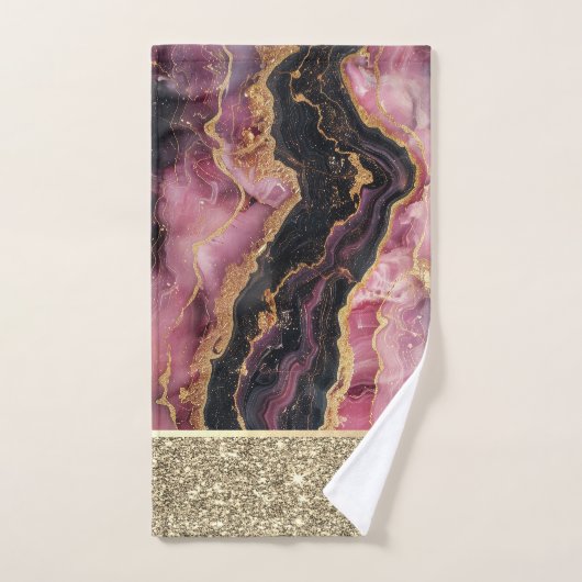 Eleganter, stilvoller Gold Glitzer Black Burgundy  Badhandtuch Set (Handtuch)