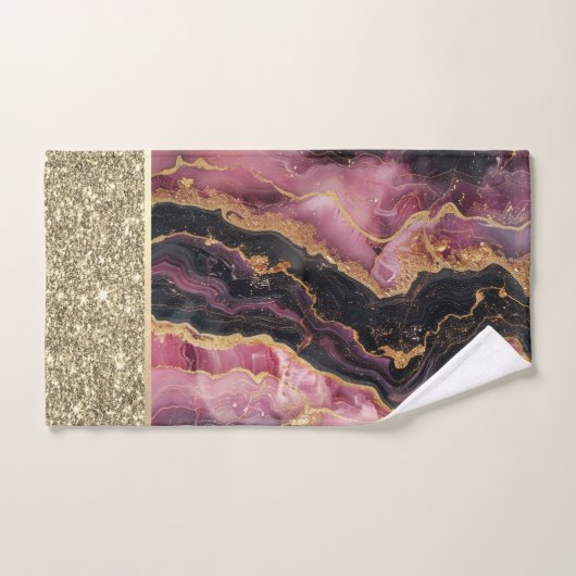 Eleganter, stilvoller Gold Glitzer Black Burgundy  Badhandtuch Set (Handtuch)
