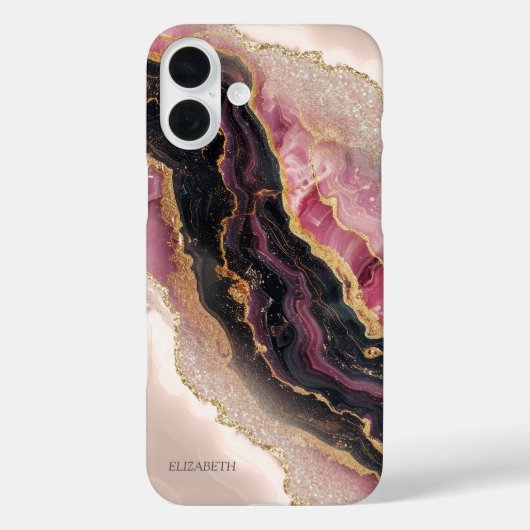 Eleganter, stilvoller Gold Glitzer Black Burgundy  Case-Mate iPhone Hülle (Rückseite)