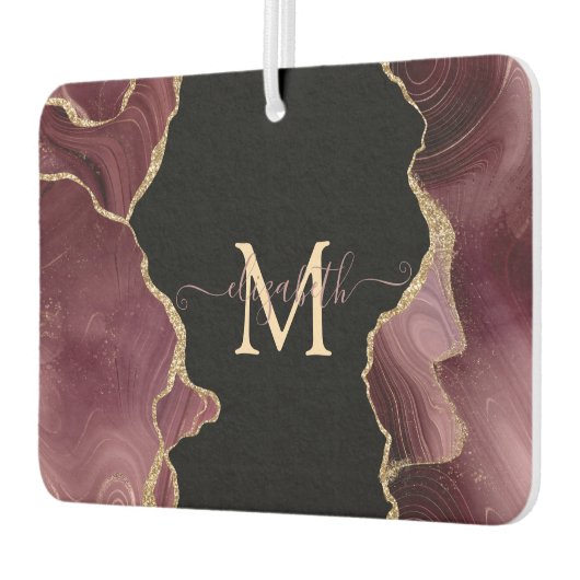 Eleganter, stilvoller Gold Glitzer Burgundy Agate Autolufterfrischer (Links)