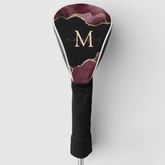 Eleganter, stilvoller Gold Glitzer Burgundy Agate Golf Headcover (Vorderseite)