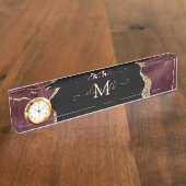 Eleganter, stilvoller Gold Glitzer Burgundy Agate Namensplakette (Seite)