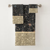 Eleganter, stilvoller Gold Glitzer Shiny Black Badhandtuch Set (Insitu)