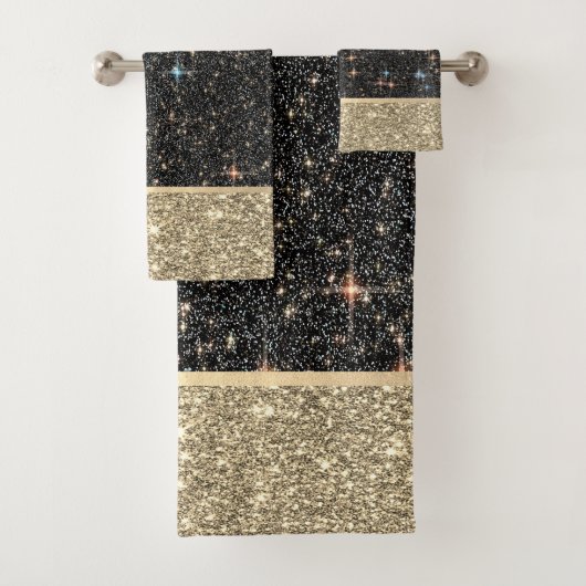 Eleganter, stilvoller Gold Glitzer Shiny Black Badhandtuch Set (Insitu)