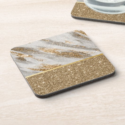 Eleganter, stilvoller Gold Glitzer Shiny Getränkeuntersetzer (Linke Seite)