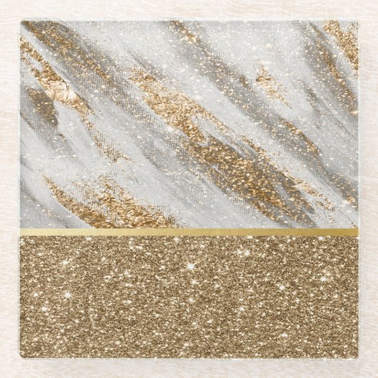 Eleganter, stilvoller Gold Glitzer Shiny Glasuntersetzer (Vorderseite)