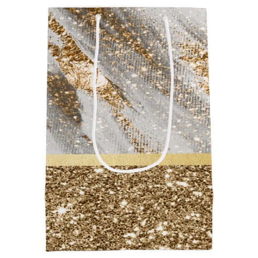 Eleganter, stilvoller Gold Glitzer Shiny Mittlere Geschenktüte (Rückseite)