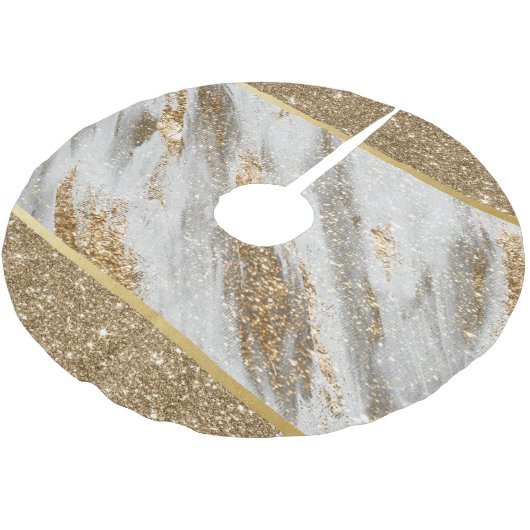 Eleganter, stilvoller Gold Glitzer Shiny Polyester Weihnachtsbaumdecke (Schrägansicht)