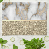 Eleganter, stilvoller Gold Glitzer Shiny White Mar Geschirrtuch (Gefaltet)