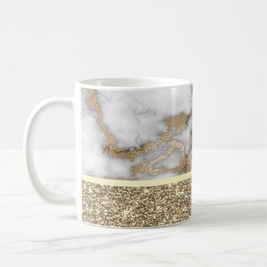 Eleganter, stilvoller Gold Glitzer Shiny White Mar Kaffeetasse (Links)