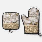 Eleganter, stilvoller Gold Glitzer Shiny White Mar Ofenhandschuh & Topflappen-Set (Vorderseite)