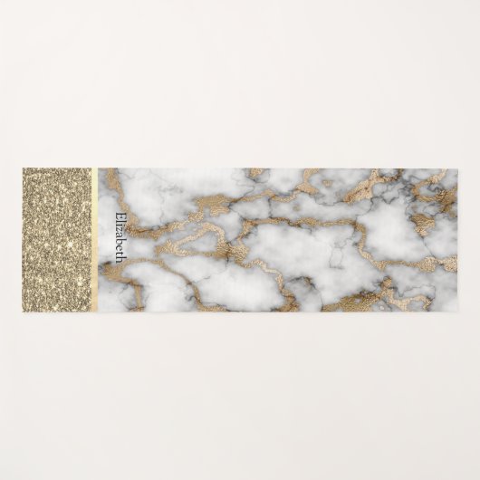 Eleganter, stilvoller Gold Glitzer Shiny White Mar Yogamatte (Vorderseite (Horizontal))