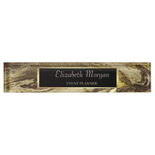 Eleganter stilvoller Goldrahmen, brauner Marmor Namensplakette