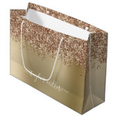 Eleganter stilvoller Kupfergold-Glitzer aus Rose Große Geschenktüte (Vorderseite Schrägansicht)