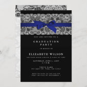 Eleganter stilvoller Navy Foto Abschluss Einladung (Vorne/Hinten)