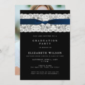 Eleganter stilvoller Navy Foto Abschluss Einladung (Vorne/Hinten)