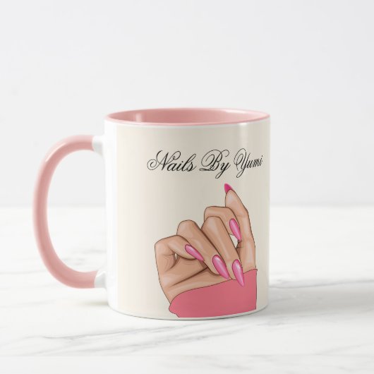 Eleganter stilvoller Pink Nails Script Schönheitss Tasse (Links)