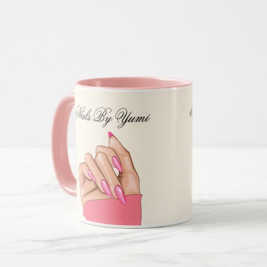 Eleganter stilvoller Pink Nails Script Schönheitss Tasse (Vorderseite Links)