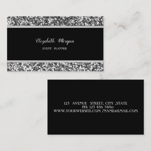 Eleganter, stilvoller, schwarzer, silberner Glitze Visitenkarte (Vorne/Hinten)