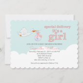 Eleganter Storch Carry Baby CLOUD MIRL BABY SHOWER Einladung (Vorderseite)