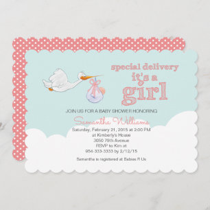 Eleganter Storch Carry Baby CLOUD MIRL BABY SHOWER Einladung