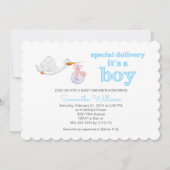 Eleganter Stork Carry Baby BABY SHOWER Einladung (Vorderseite)