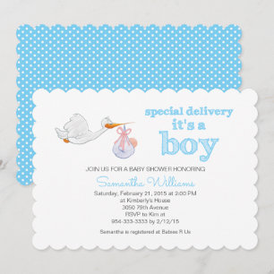 Eleganter Stork Carry Baby BABY SHOWER Einladung