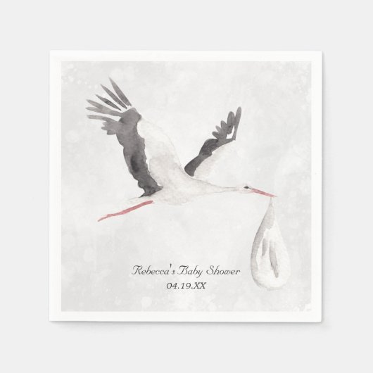 Eleganter Stork Delivery Baby Shower Personalisier Serviette (Vorderseite)
