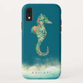 Eleganter Strand-botanisches Seepferd-Blau Case-Mate iPhone Hülle (Rückseite)