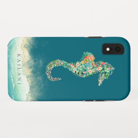 Eleganter Strand-botanisches Seepferd-Blau Case-Mate iPhone Hülle (Rückseite (Horizontal))