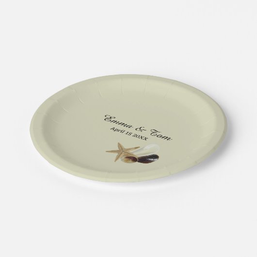 Eleganter Strand Hochzeit Küste Ziel Pappteller (Schrägansicht)