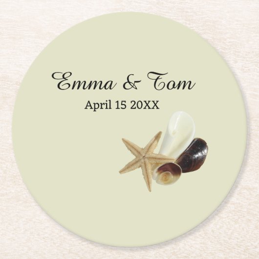 Eleganter Strand Hochzeit Küste Ziel Runder Pappuntersetzer (Vorderseite)