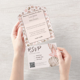 Eleganter Strand Seashell All in One Wedite Einlad Einladung