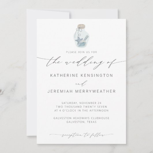 Eleganter Strand Seashell Moderne kalligraphische Einladung (Vorderseite)