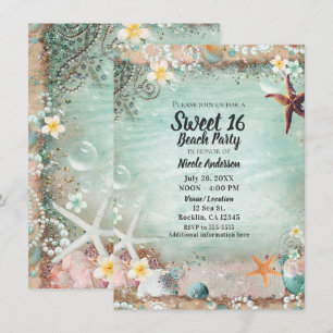 Eleganter Strand Seestern & Perlen Sweet 16 Foto Einladung