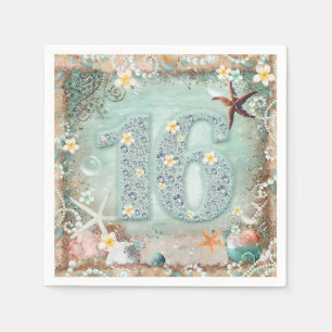 Eleganter Strand-Seestern und Perlen Sweet 16 Part Serviette