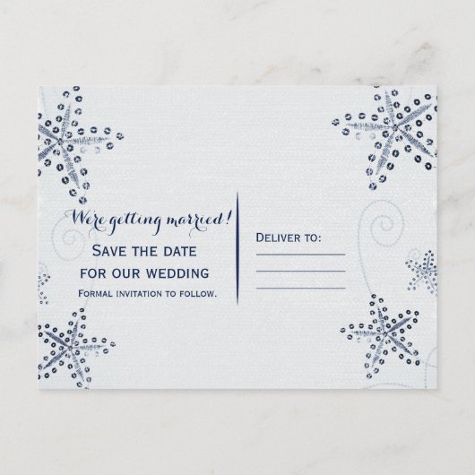 Eleganter Strand von Starfish & Sequins Save the D Ankündigungspostkarte (Rückseite)