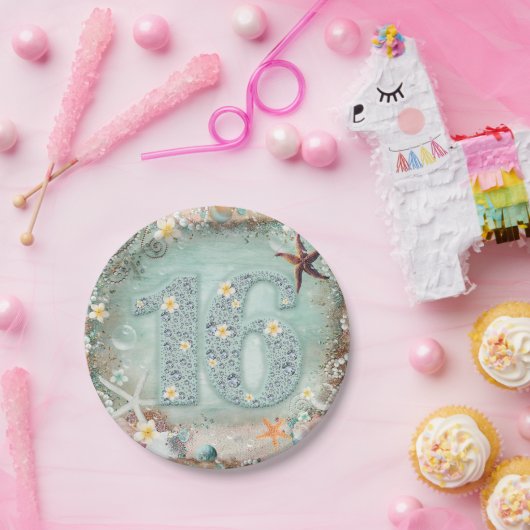Eleganter Strandseeufel & Perlen Sweet 16 Party Pappteller (Party)
