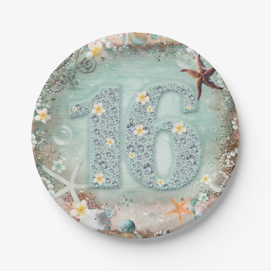 Eleganter Strandseeufel & Perlen Sweet 16 Party Pappteller (Vorderseite)