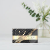 Eleganter Streifen Black Marble Gold Sequins Broom Visitenkarte (Stehend Vorderseite)