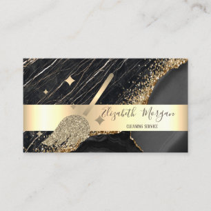 Eleganter Streifen Black Marble Gold Sequins Broom Visitenkarte