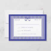 Eleganter Streifen Blue Border mit Bow Wedding RSVP Karte (Vorderseite)