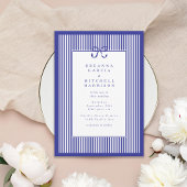 Eleganter Streifen Blue Border mit Bow Wedding RSVP Karte