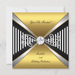 Eleganter Streifen Gold Schwarz Weiß Silber Geburt Einladung