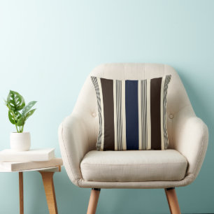 Eleganter Streifen im Cabana-Stil Navy Blau Braun  Kissen