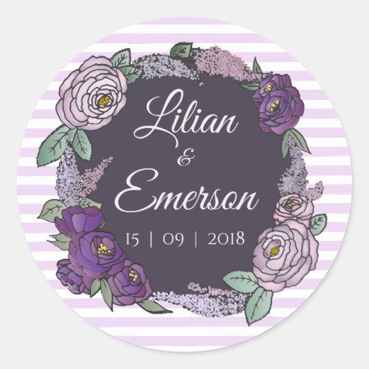 Eleganter Streifen Lilac & Lavender Floral Sticker (Vorderseite)