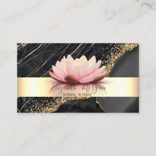 Eleganter Streifen Lotus Schwarzer Marmor Goldene Visitenkarte